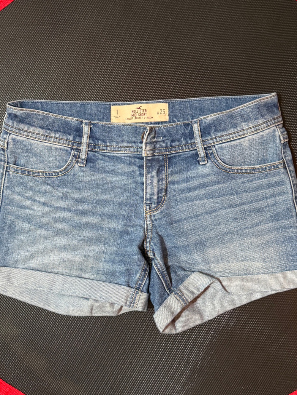 Hollister Medium Blue Denim Shorts with Cuffed Hem